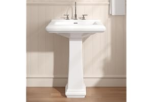 Eridanus 26"W x 20"D Large Bathroom Pedestal Sink, Glossy White Vitreous China, Ceramic Porcelain, 3 Pre-Drilled Faucet Holes for 8-Inch Widespread, Built-in Overflow