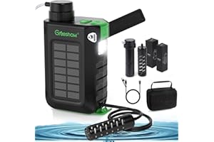 GREESHOW Solar Electric Water Filter Survival, 0.01 Micron 5-Stage Filtration System, Portable Emergency Preparedness, Mobile Power Supply for Hiking, Camping, Travel, Backpacking, Biking, Fishing, Hunting