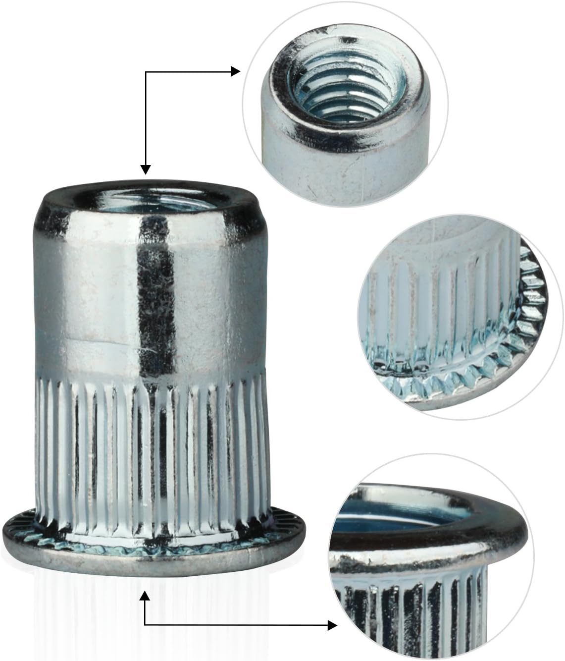 100Pcs Blue White Zinc Cone Head Carbon Steel Rivet Nut 1/4 inch-20UNC