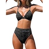CUPSHE Bikini Set for Women Bathing Suit High Waisted Scalloped V Neck Two Pieces Swimsuit