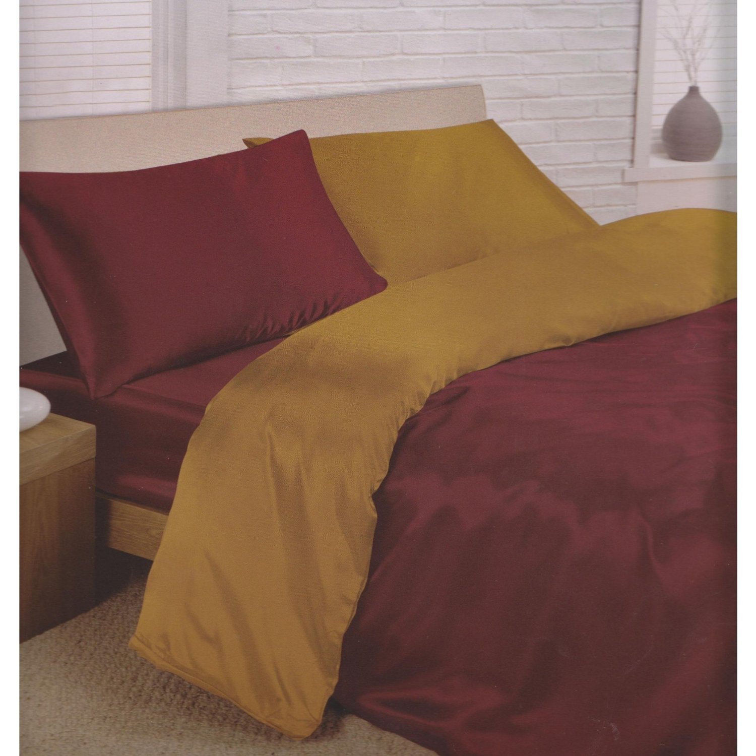 Harmony King Size Reversible Plain Satin Complete Set Burgandy Gold