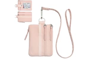 BOSTANTEN Small Wallet RFID, Minimalist Zip ID Case Wallet with Lanyard Keychain, Water Resistant Card Wallets for Women & Men, Pink