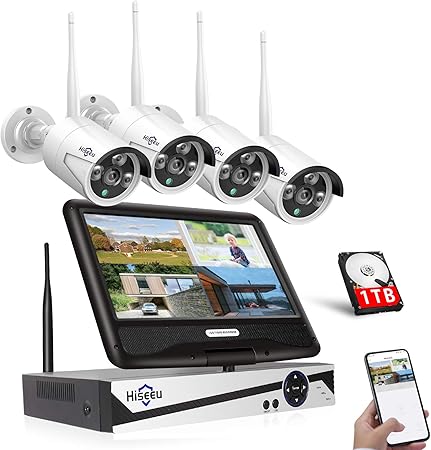 Amazon Co Jp ワイヤレス防犯カメラセット Hiseeu 屋外セキュリティカメラ 10 1イン Nvr 8チャンネルまで増設可 カメラ4台 300万画素 遠隔監視 防水等級ip66 動態検知 屋内 屋外 防犯カメラ 300万画素カメラ4台 8チャンネル一体型本体 1tb Hdd 家電 カメラ