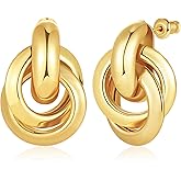 Gold Knot Earrings for Women 18K Gold Plated Dangle Drop Earrings Chunky Knot Statement Earrings