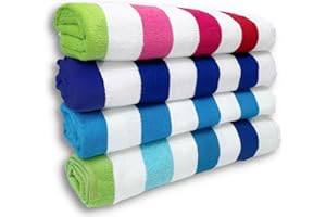 BEN KAUFMAN SALES CO Kaufman - Large Beach Towels | 30" x 60" Terry Cabana Striped Beach Towels | Absorbent, Quick-Drying | 100% Cotton Thick Towels (4 Pack)