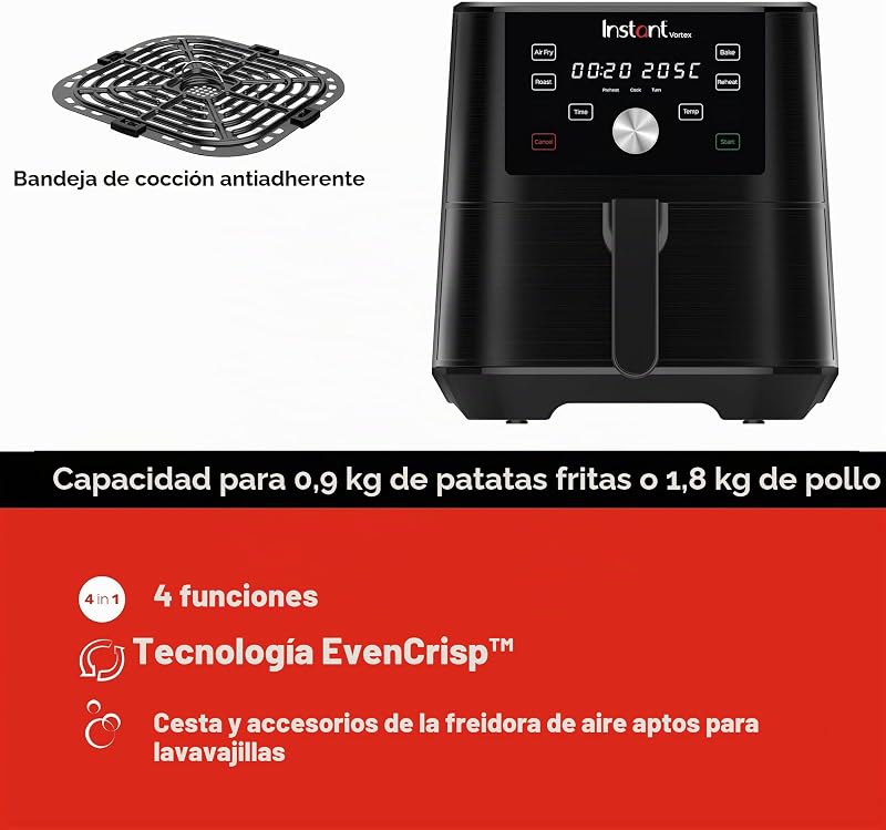 Vortex 4 en 1 Freidora de Aire Digital Antiadherente con Temporizador y Función de Horno y Calentador, 1.700 W – 5,7 L
