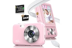 BOFYPOO Digital Camera, FHD 1080P 44MP Kids Camera for Photography with 32GB Card, 16X Zoom Point and Shoot Digital Camera with Fill Light, Anti-Shake Compact Small Camera for Teens Boys Girls (Pink)