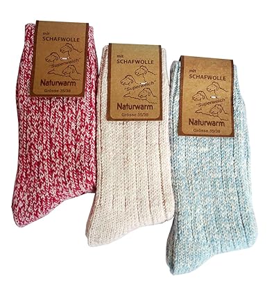 etrado fashion 3 Paar kuschelige weiche Norwegersocken mit Schafswolle in verschiedenen Farben