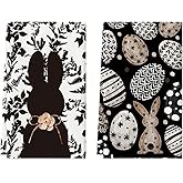 Artoid Mode Black Bunny Eggs Flower Easter Kitchen Towels Dish Towels, 18x26 Inch Spring Farmhouse Leaves Decoration Hand Towels Set of 2