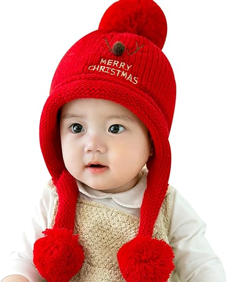 Cadeau Noel Bebe Garcon Fille Pour 6 24 Mois Bonnet Crochet A Pompons Chapeau Laine Tricot Peluche Interieur Tour De Tete 46 50 Cm Merry Christmas Rouge Amazon Fr Bebes Puericulture