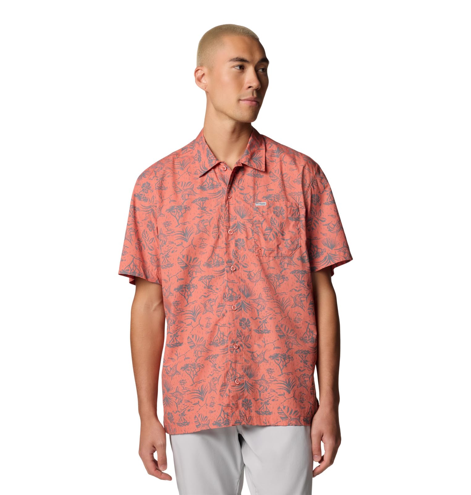 Columbia Men's Trollers Best Short Sleeve Shirt, Faded Peach Marlin Chase, X-Large Tall Image