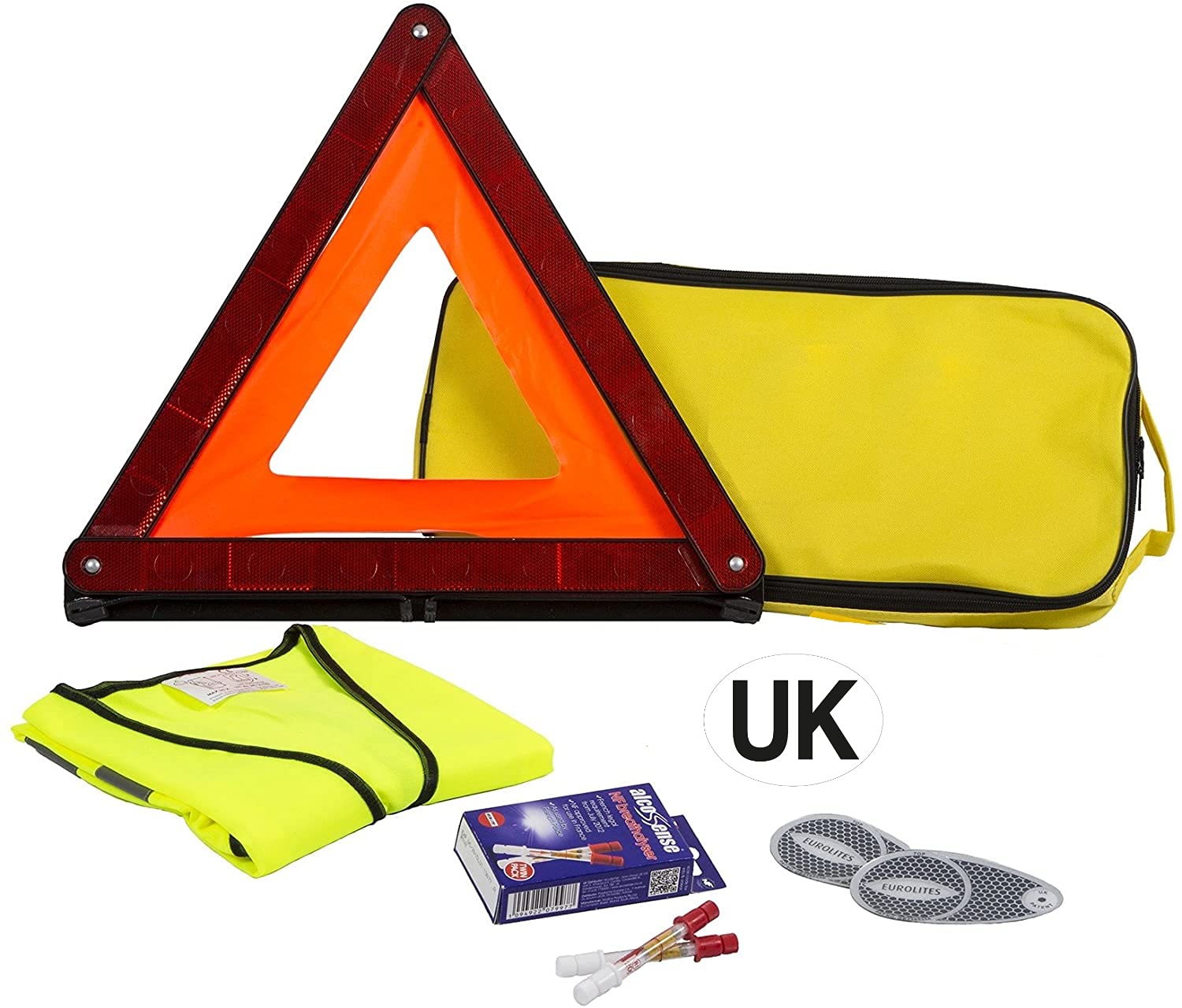 AA French Travel Kit AA5465 - Breathalysers, Warning Triangle, UK Badge, Headlamp Beam Converters, High-Vis Vest – Covers Legal Requirements