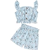 HSOXLQF Kids Toddler Girls Summer Clothes Button Design Striped Tank Top + Floral-Print Elastic Shorts 2 Piece Outfits