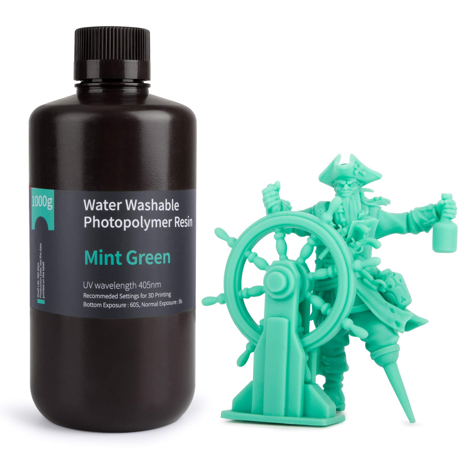 ELEGOO Water Washable 3D Printer Resin Resin LCD UV-Curing Resin 405nm Photopolymer Resin for LCD 3D Printing 1000g (Mint Green)