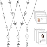 3 Pcs Badge Lanyard Necklaces Set,3 Pcs Retractable Badge Reel Lanyard Women Stainless Steel Chain with Buckle and 6 Transparent Waterproof ID Holder for Nurse Office Worker, Butterfly, Leaf Shape