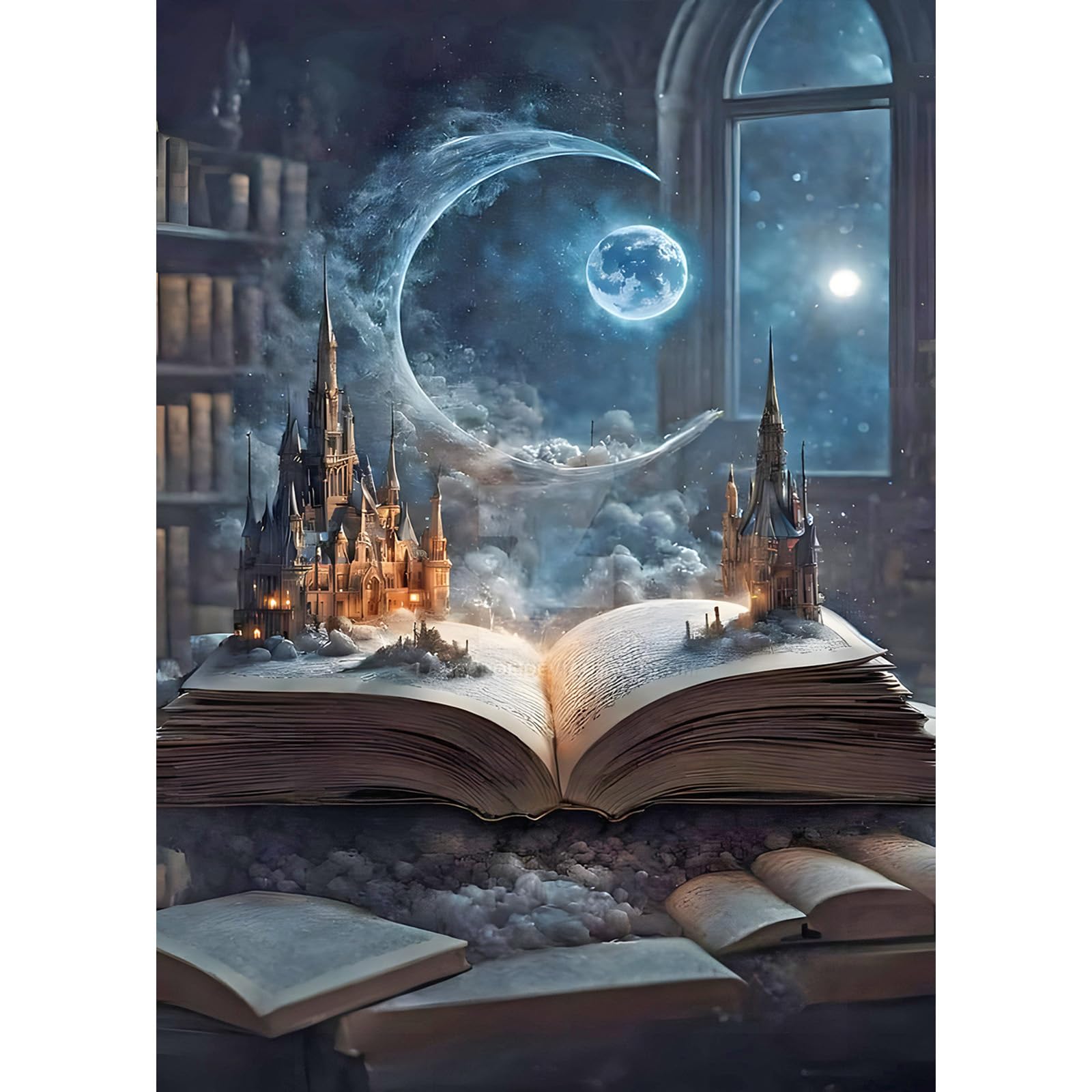 TOSTOG Diamond Painting Kits for Adults,Castle and Book Full Drill Diamond Art Embroidery Pictures,5D DIY Diamond Art Kit for Home Wall Decor 30x40cm/12x16inch