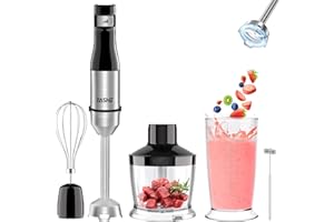 YASHE Immersion Blender, 5 in 1 Handheld Blender, Continuously Variable Speed, Stainless Steel Blender Stick, 400W, Emulsion Blender with Chopper, Whisk and Milk Frother for Meat, Soups and Baby Food