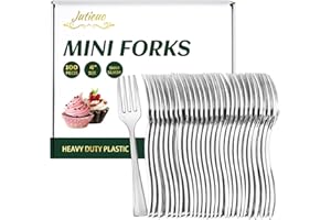 Jutieuo 100CT Plastic Mini Forks 4 Inch Heavy Duty Small Silver Dessert Forks Disposable Tiny Forks for Appetizers Tasting, Cocktail Hors D'oeuvres, Charcuterie Board, Wedding Reception