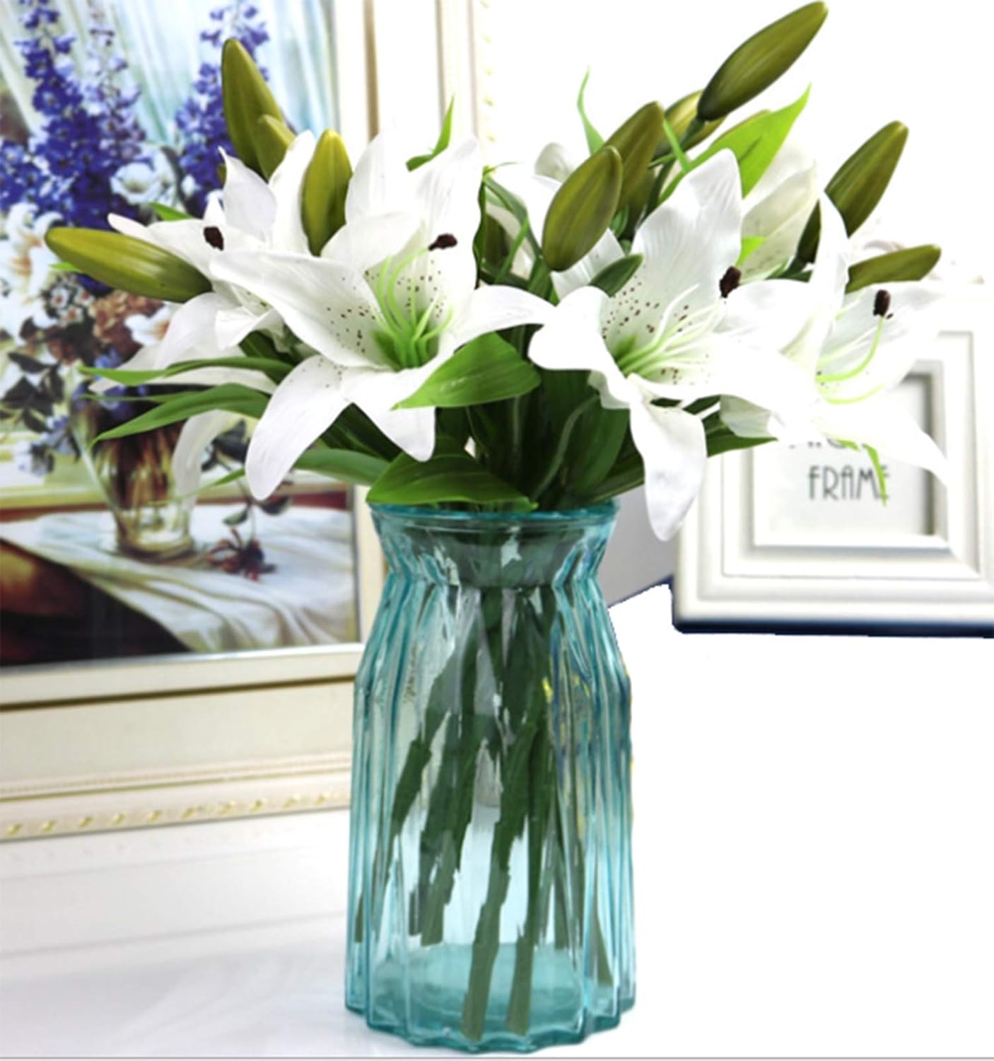 TBUY 5 Pack Fake Artificial Flowers Lily for Home Hotel Decor (White) Kitchen & Dining