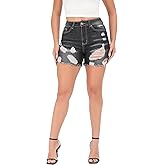 THUNDER STAR Stretchy Jean Shorts for Women Mid Rise Distressed Denim Shorts Ripped Casual Summer Shorts