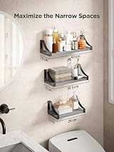 Pipishell Floating Shelves Wall Mounted Set of 3 Paulownia Wood Grey view 4