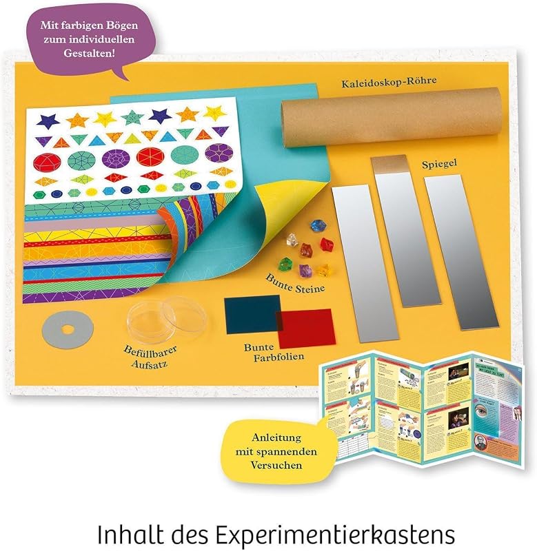 657987 Caleidoscópio, autoconstrução e maravilha, Kit de Experimentação e Artesanato com Espelhos, Luz e Cores Vivas, recarregável, Experimento de Levar à Ótica, para crianças de