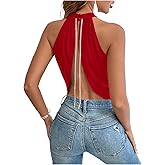GORGLITTER Women's Rhinestone Open Back Halter Tops Sleeveless Wrap Crop Top Club Going Out Tops