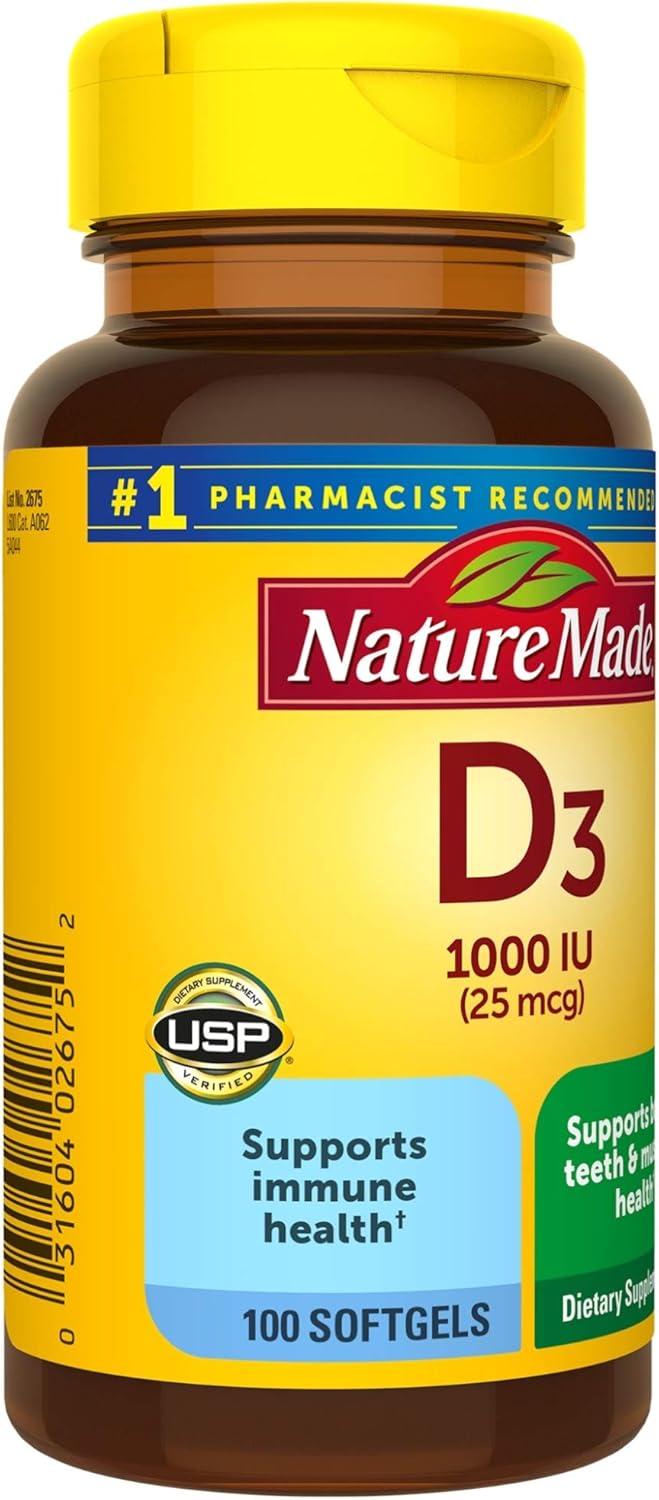 Nature Made Vitamin D3 1000 IU (25 mcg) Softgels, 100 Count for Bone Health† (Packaging May Vary): Health & Personal Care