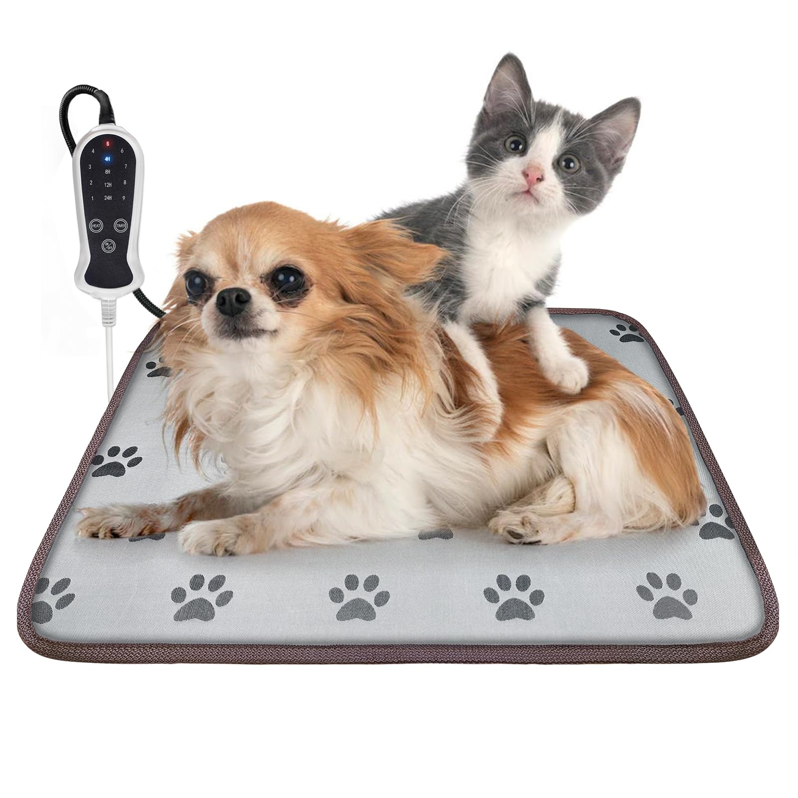 RC SLL Heated Cat Bed,Dog Heating Pad Puppy Heating Pad for Cats,Upgraded Adjustable Controller,Waterproof Cat Warming Pad Bed with Chew Resistant Steel Cord(Footprint,45×45cm)