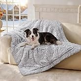 Luciphia Large Waterproof Dog Blanket for Pet Washable Liquid Proof Bed Intimacy Protection Shaggy Plush Calming Long Faux Fur Couch Cover Calming Cat Throw Blankets, Mist Grey, 50" x 60"