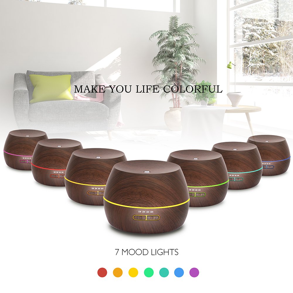 Afloia Humidifier Oil Diffuser Essential Oil Diffuser and Humidifier 300ml Aromatherapy Diffuser Ultrasonic Scented Oil Diffusers Wood Grain Black