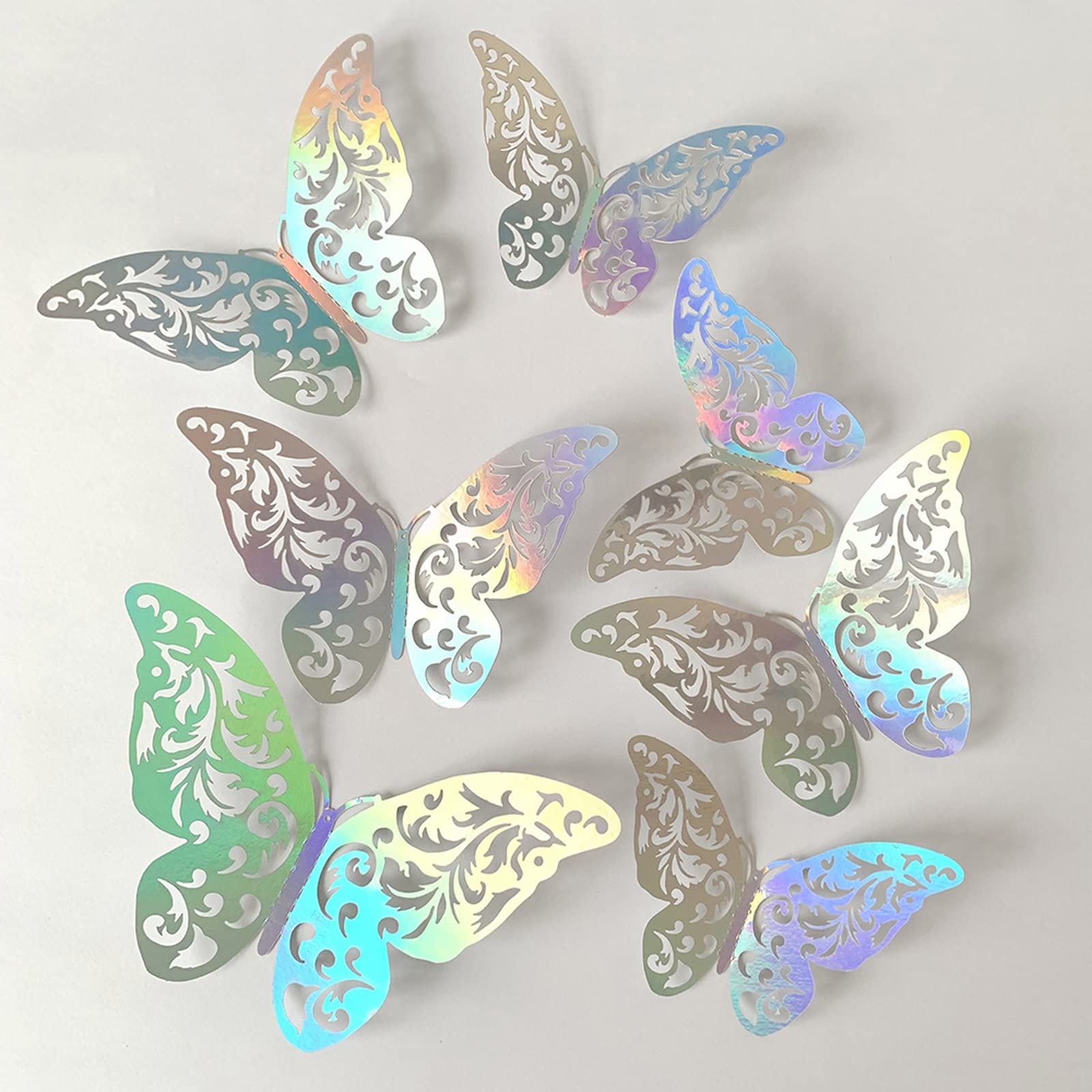 3D Butterfly Wall Decor,24PCS Removable Hollow Butterfly Wall Stickers,Shiny Silver Butterfly Wall Decals for Home Kids Room Living Room Bedroom and Wedding Party Wall Decorations (B)