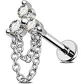 Jewseen G23 Titanium Chain Cartilage Stud Internally Threaded Flat Back Earrings 16g Nose Stud Clover Tragus Helix Earrings Lip Piercing Jewelry for Women Men