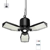 Kryoza Motion Sensor Garage Light Plug-in, 80W, 8000LM, E26 Base, 1 Pack | Remote &amp; Wall Switch Control, 3 Lighting Modes, Deformable LED Panels, 6500K Daylight, 360&deg; Detection for Basement Workshop