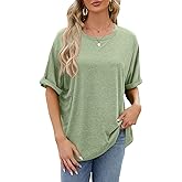TUZIERDUO Womens Oversized T Shirts Solid Color Crewneck Casual Summer Tops Short Sleeve Loose Fit Tee
