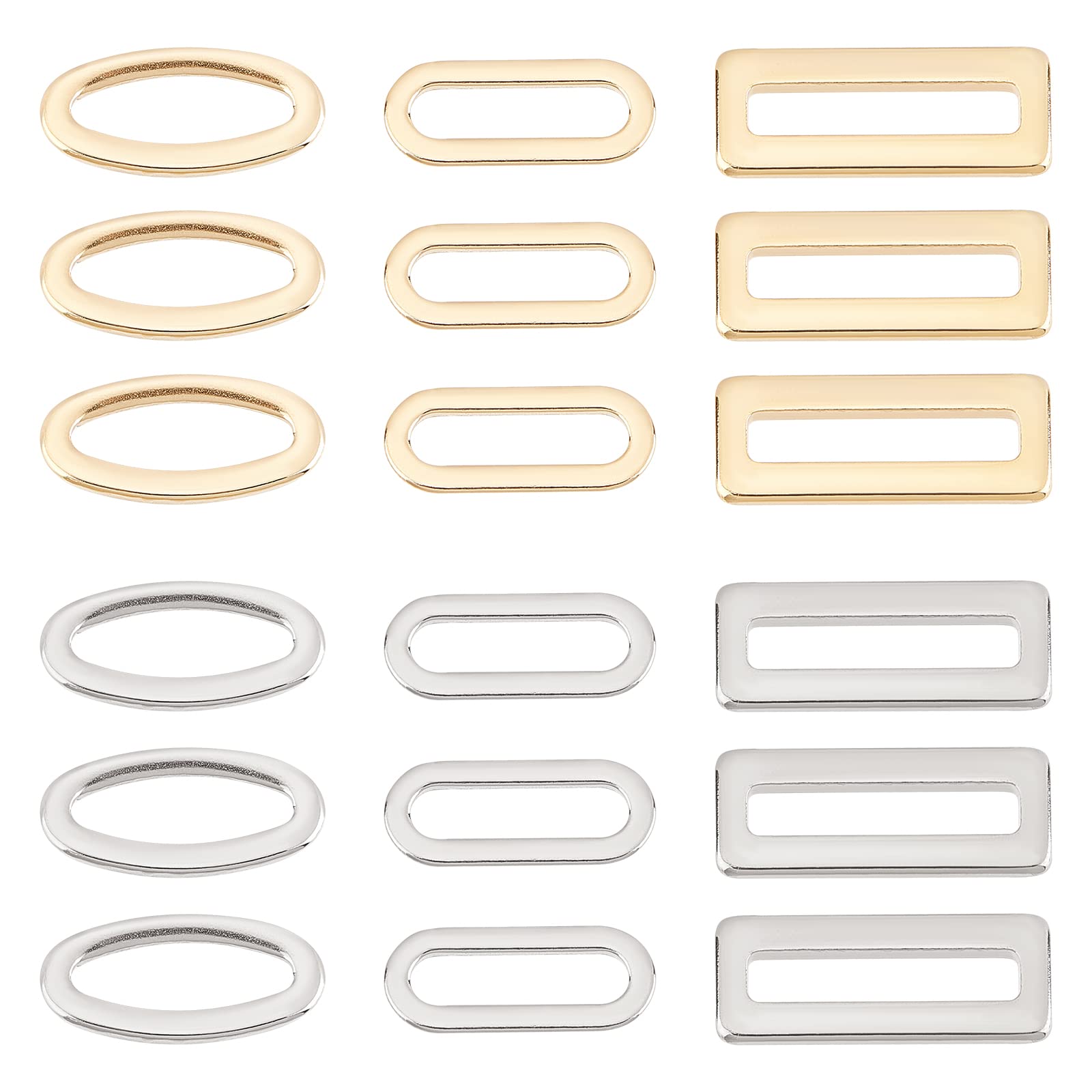 UNICRAFTALE 36Pcs 2 Colors 3 Styles Linking Rings Stainless Steel Linking Rings Rectangle/Oval Frames Connectors for Bracelet Necklace Jewelry Making