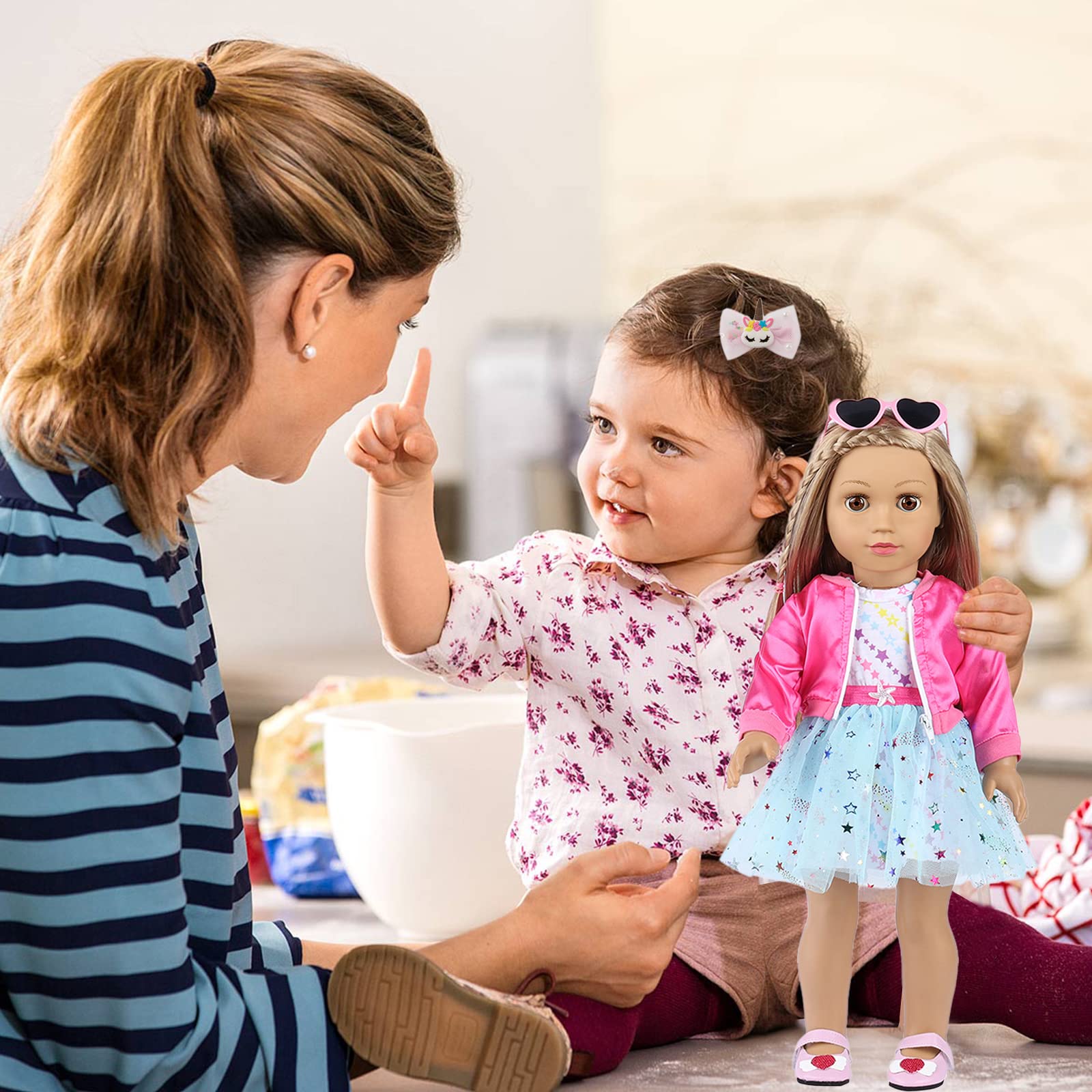 American 18 Inch Doll Clothes and Makeup Accessories Set Includes Clothes Backpack Sunglasses Phone Shoes Comb Mirror Eye Shadow Lipstick Hair Clip Hair Tie(Doll NOT Included)