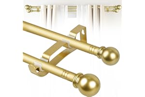 GUANKAI Double Curtain Rods for Windows Set 30 to 60 Inch,Gold Curtains Rod with 2PCS Drapey Pole Brackets,Small Extra Long 5/8" Diameter Blackout Cortineros Para Ventanas for Bedroom,Living Room