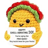 Parrihy 30th Birthday Gifts Taco Doll, Happy 30th Crochet Plush Gifts from Friends, Funny Crochet Plush Taco Doll with Card, Handmade Gift for Him Her, Thirty Years Old Birthday Party Decor Presents