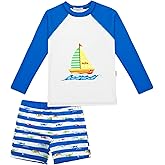 Boys Two Piece Rash Guard Swimsuits Sets Kids Long Sleeve Swim Trunks Bathing Suit Swimwear UPF 50+