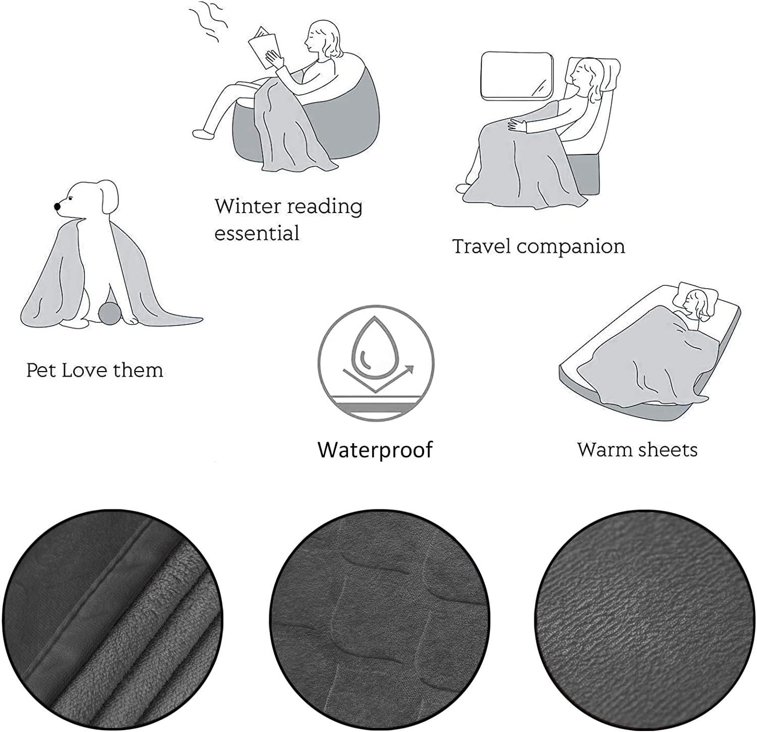 fuguitex Waterproof Dog Blanket Bed Cover Dog Crystal Velvet Fuzzy Cozy Plush Pet Blanket Throw Blanket for Couch Sofa（6880", Dark Grey+Dark Grey : Pet Supplies