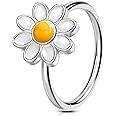 OUFER Nose Rings Hoops, 316L Surgical Steel Hinged Segment Nose Rings 20G, Silver Gold Nose Rings with Cute Daisy Design, Nose Nostril Piercing Jewelry for Women and Men