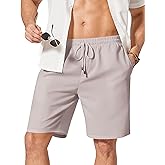 COOFANDY Men's Linen Shorts 9" Casual Summer Beach Shorts Elastic Waist Drawstring Vacation Short with Pockets