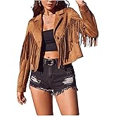 SOLY HUX Women's Faux Suede Fringe Open Front Long Sleeve Cardigan Jacket Western Country Concert Outfits