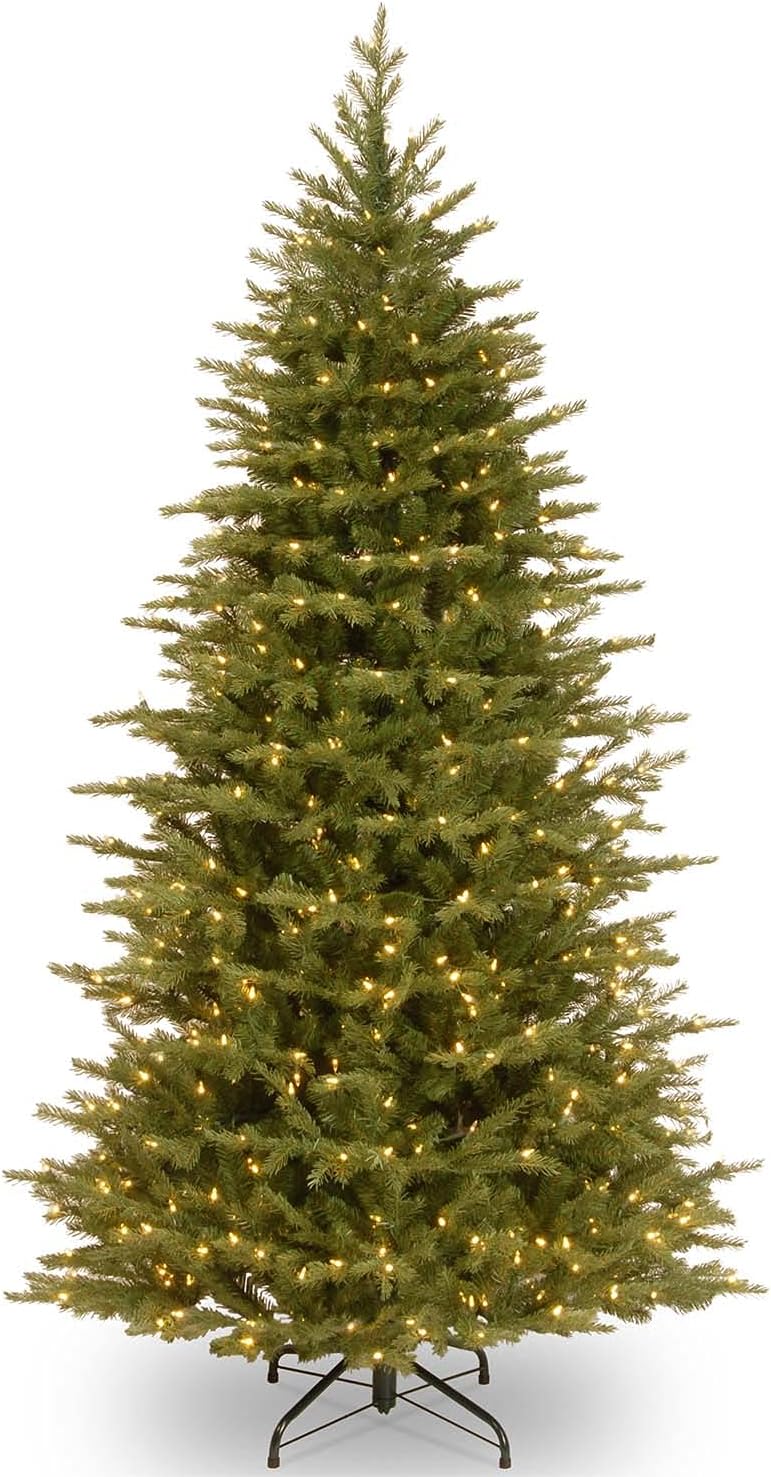 Trees - National Tree Company Pre-Lit 'Feel Real' Artificial Slim Christmas Tree, Green, Nordic Spruce, Dual Color LED Lights, Includes Stand, 7.5 feet