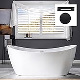 WOODBRIDGE 71" Acrylic Freestanding Bathtub Contemporary Soaking Tub, White Acrylic (Matte Black Drain/Overflow),B0017 MB Drain &O