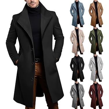 Trench Long Pour Garçon Ado - Manteau En Laine Mélangée, Noir, Avec Poches