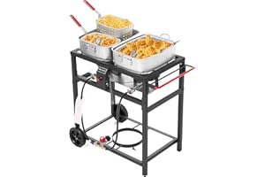 Fire Riot Deep Fryer with Double Burner Propane Stove Outdoor - 2-18QT Aluminum Pots & Frying Baskets- Perfect for fish fryers, Wings, Fries, Cajun Fry