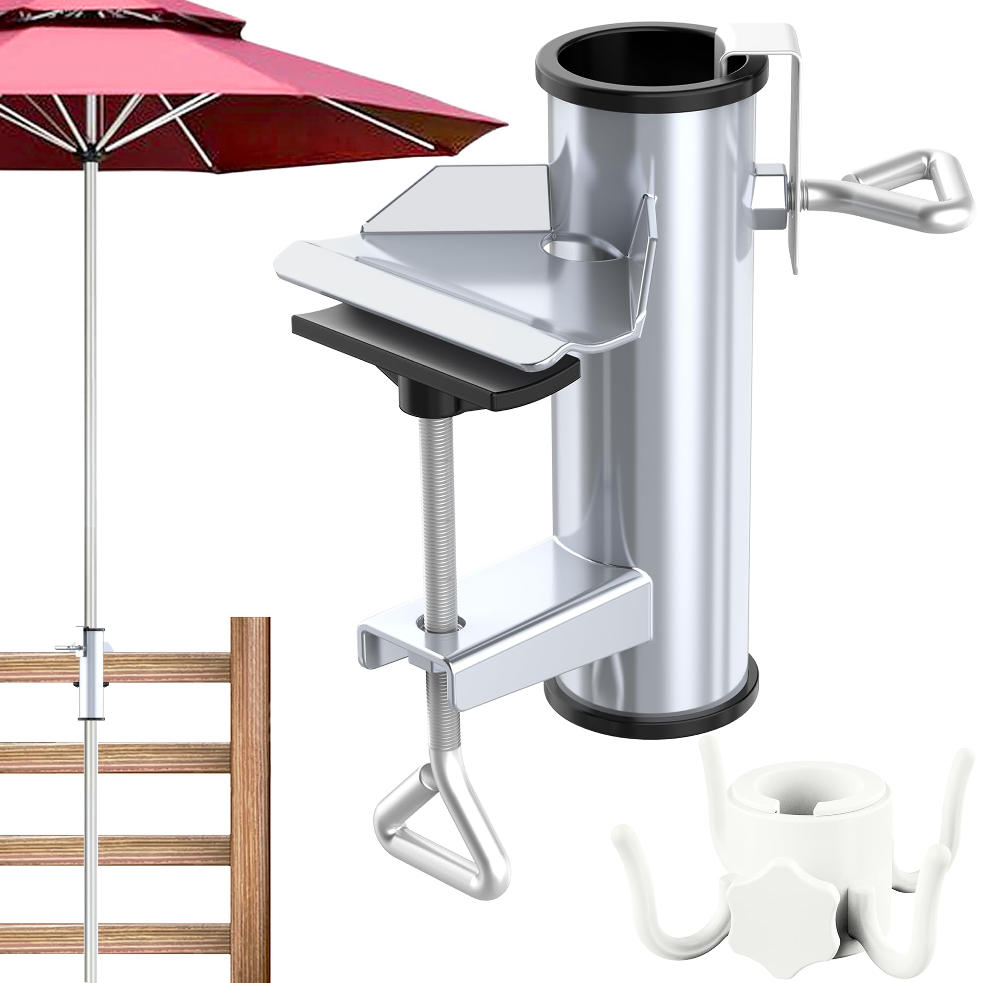DBPBToU Beach Umbrella Stand, Adjustable Umbrella Holder, Outdoor Parasol Stand, Umbrella Clamp Fixing Clamp for Balcony, Patio Table, Garden, Beach (Silver)