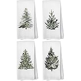 Liosei Winter Christmas Tree Kitchen Towels, Vintage Christmas Tree Decor, Farmhouse Green Xmas Tree Holiday Hand Dish Tea Towels for Bathroom Kitchen, 16x24 Inch Set of 4